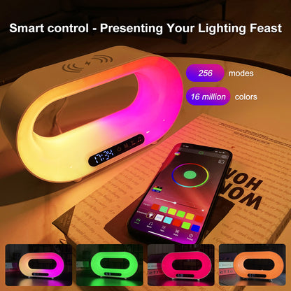 Multi-function 3 In 1 LED Night Light APP Control RGB Atmosphere Desk Lamp Smart Multifunctional Wireless Charger Alarm Clock