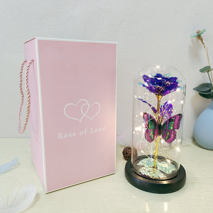 Valentine's Day Gift Eternal Rose LED Light Foil Flower In Glass Cover Mothers Day Wedding Favors Bridesmaid Gift