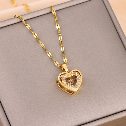 Valentines Day Gift Double-layer Smart Love Pendant Titanium Steel Necklace Fashion Jewelry Woman