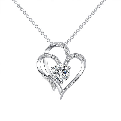 Zircon Double Love Necklace With Rhinestones Ins Personalized Heart-shaped Necklace Clavicle Chain Jewelry For Women Valentine's Day