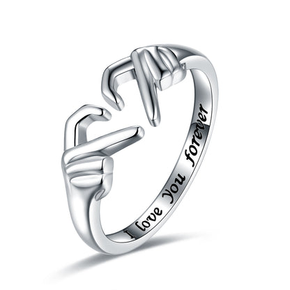 Romantic Heart Hand Hug Fashion Ring For Women Couple Jewelry Silver Color Punk Gesture Wedding Men Finger Accessories Gifts