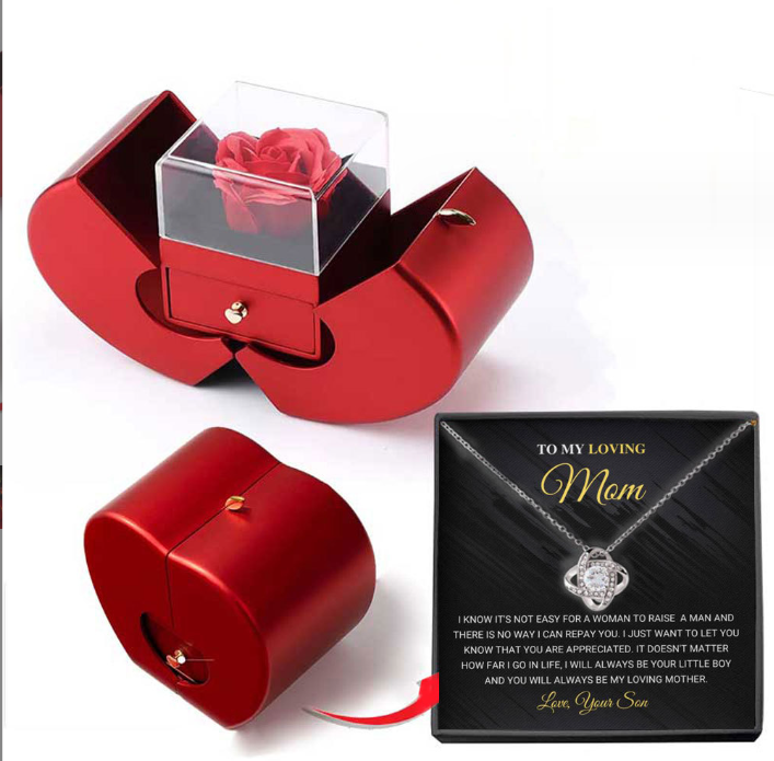 Fashion Jewelry Box Red Apple Christmas Gift Necklace Eternal Rose For Girl Mother's Day Valentine's Day Gifts With Artificial Flower Rose Flower Jewelry Box