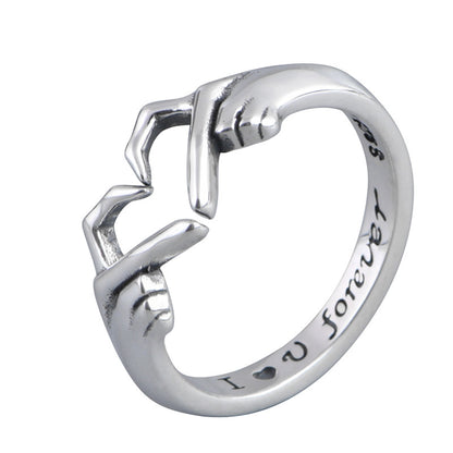 Romantic Heart Hand Hug Fashion Ring For Women Couple Jewelry Silver Color Punk Gesture Wedding Men Finger Accessories Gifts